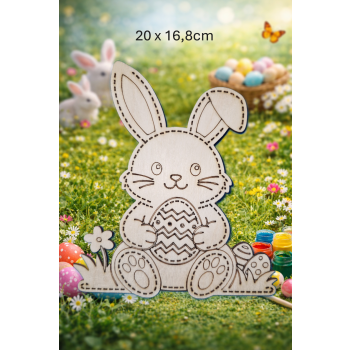 Królik Wielkanocny z pisankami 20cm, królik 20cm, sklejka 3mm